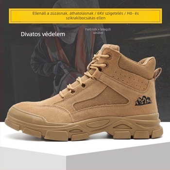 Yongshugu Férfi Munkavédelmi Cipő - Középmagas, 6KV Szigetelés, Plastika–Acél Orr, Anti-Perforáció, Felsőrész Suede + Vászon
