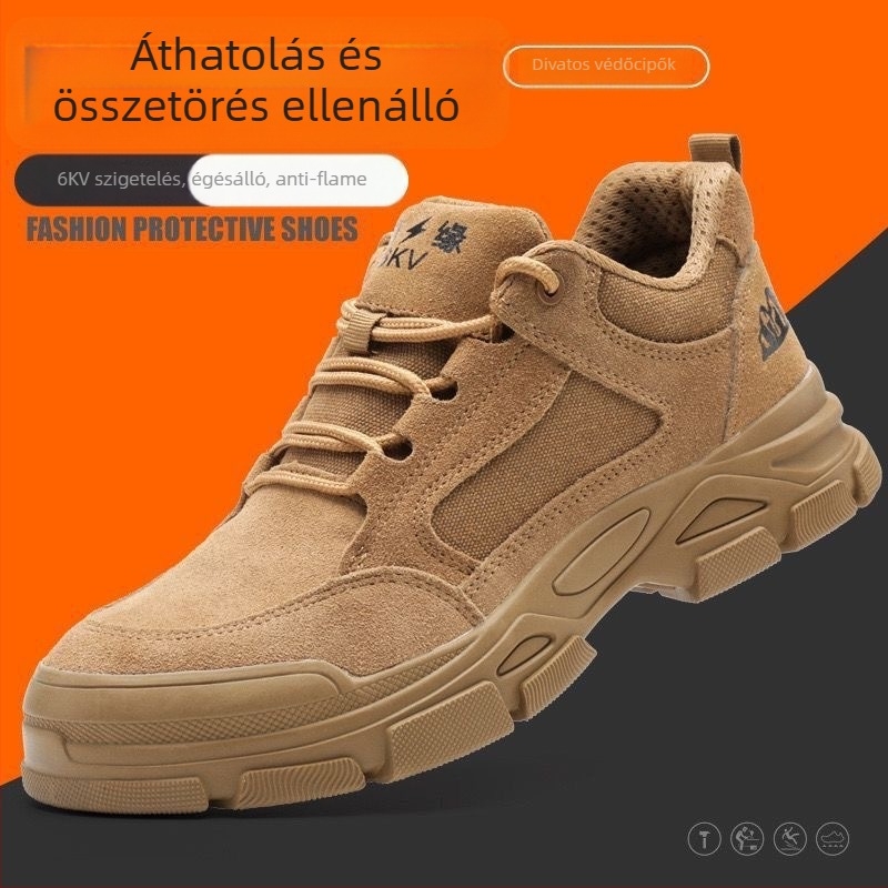 Yongshugu Férfi Munkavédelmi Cipő - Középmagas, 6KV Szigetelés, Plastika–Acél Orr, Anti-Perforáció, Felsőrész Suede + Vászon