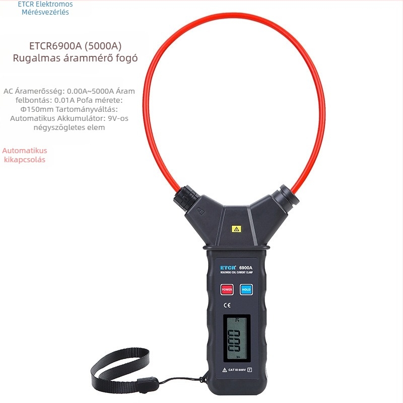 ETCR6900A Rugalmas nagyáramú klipszmérő, 9999 A AC, 200 mm harapásnyílás