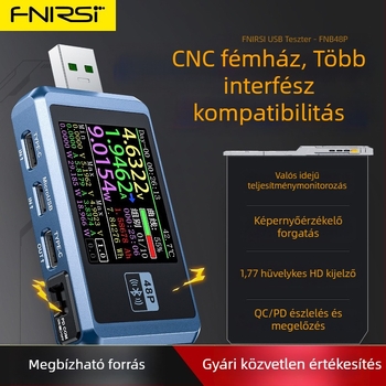FNIRSI-FNB48P USB DC töltődetektor és ampermérő – feszültség- és árammérés, gyors töltés teljesítmény teszt