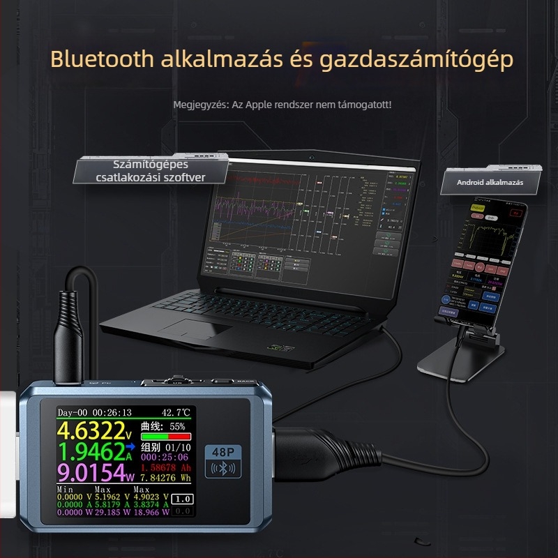 FNIRSI-FNB48P USB DC töltődetektor és ampermérő – feszültség- és árammérés, gyors töltés teljesítmény teszt