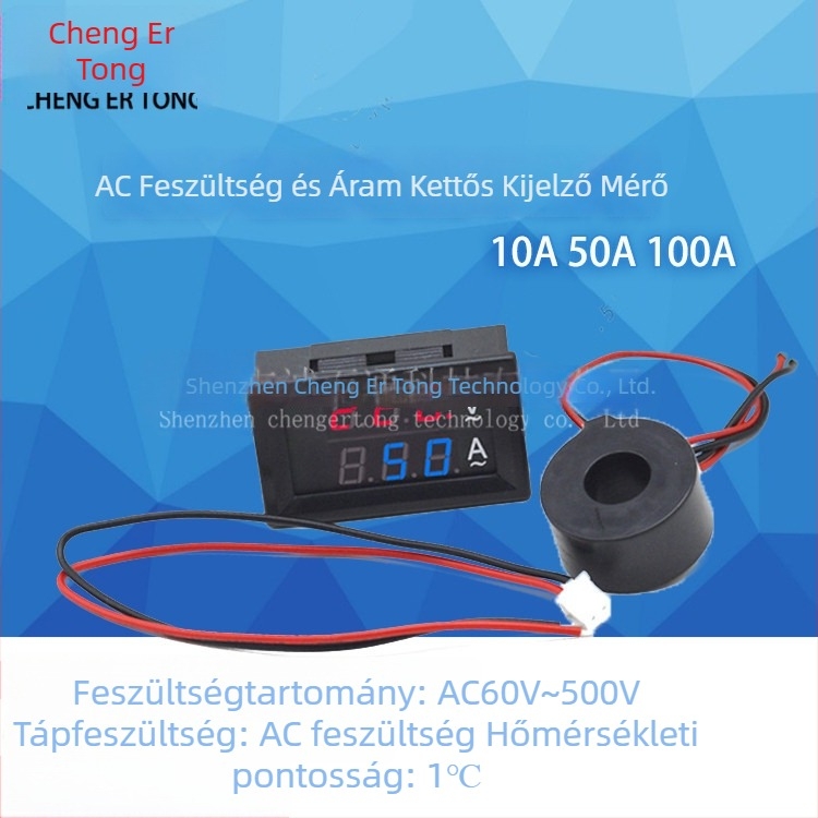 AC feszültség- és áramerősség-mérő, AC50-500V, 10A/50A/100A, digitális dupla kijelzés, 220V, háromfázisú 380V, kölcsönös induktivitással