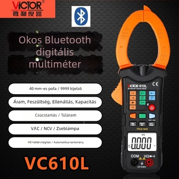 Victor VC615B digitális csipeszes ampermérő valós RMS értékkel, AC/DC mérés, automatikus tartomány, nagy precizitás, égés elleni védelem