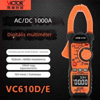 Victor VC615B digitális csipeszes ampermérő valós RMS értékkel, AC/DC mérés, automatikus tartomány, nagy precizitás, égés elleni védelem