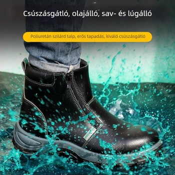Olajipari hegesztő védőcsizmák, magas szárú, acél orral, átszúrás elleni, zúzás elleni, szigetelt és vízálló