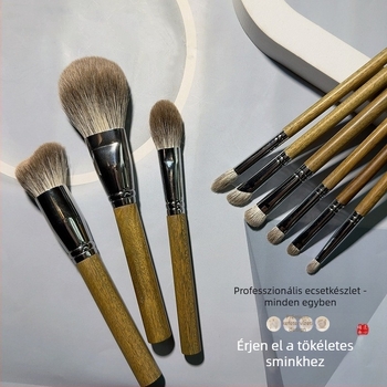 9 darabos sminkecsetkészlet róka szőr sörtékkel, szantálfa fogantyúval, hosszú nyél, hordozó táskában