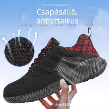 Építőipari védőcipő – nyáron légáteresztő, 6kV-ig izolált, műanyag–acél orrtővédő, ütésálló és áthatolás elleni, ultra-könnyű és kopásálló.