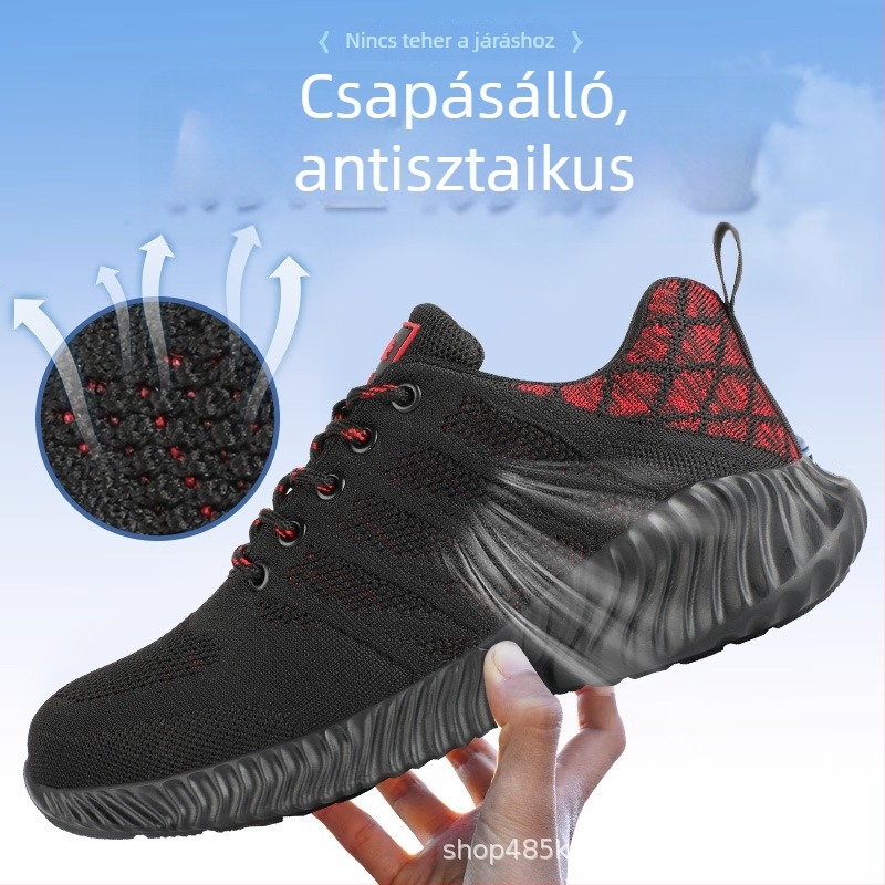 Építőipari védőcipő – nyáron légáteresztő, 6kV-ig izolált, műanyag–acél orrtővédő, ütésálló és áthatolás elleni, ultra-könnyű és kopásálló.