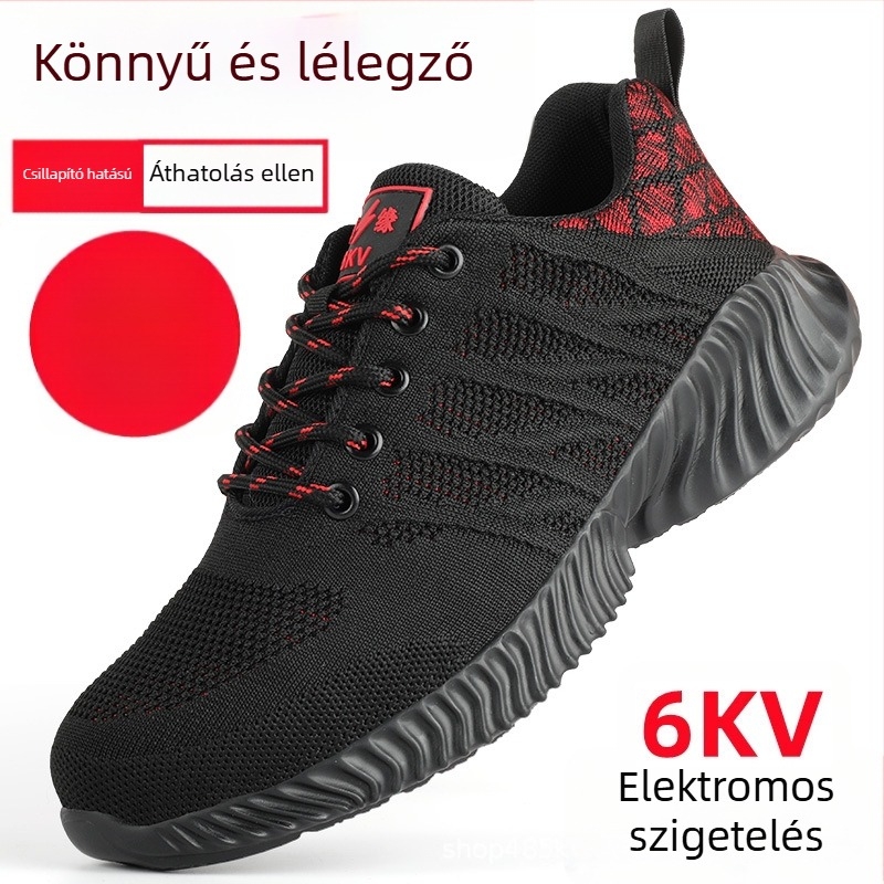 Építőipari védőcipő – nyáron légáteresztő, 6kV-ig izolált, műanyag–acél orrtővédő, ütésálló és áthatolás elleni, ultra-könnyű és kopásálló.