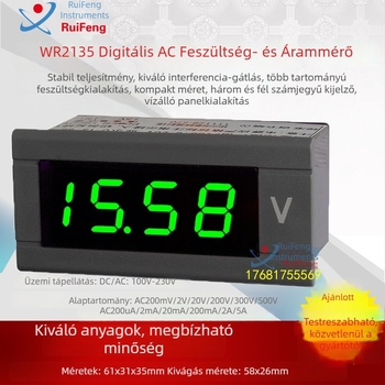 Kompakt digitális volt- és ampermérő, nagy precizitással, 220V AC-ellátás, digitális kijelző