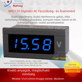 Kompakt digitális volt- és ampermérő, nagy precizitással, 220V AC-ellátás, digitális kijelző