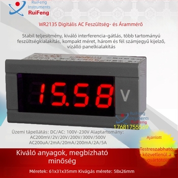 Kompakt digitális volt- és ampermérő, nagy precizitással, 220V AC-ellátás, digitális kijelző