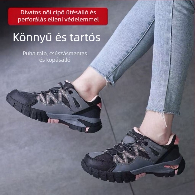 Női védőmunkacipő acélorrú és acéllemezekkel, ütésálló, áthatolásálló, szigetelt