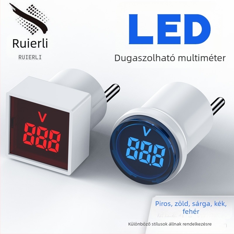 Digitális voltmérő EU-csatlakozóval, 220–230V AC háztartási, univerzális indikátor (kerek/négyzet alakú)