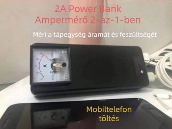Minden‑egy‑ben teszter módosított mérőfejjel és töltőcsíptetővel használt telefonok tesztelésére — mutató típusú árammérőfej