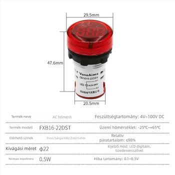 DC4-100V kör alakú, kompakt digitális voltmérő jelzőlámpával FXB16-22DS