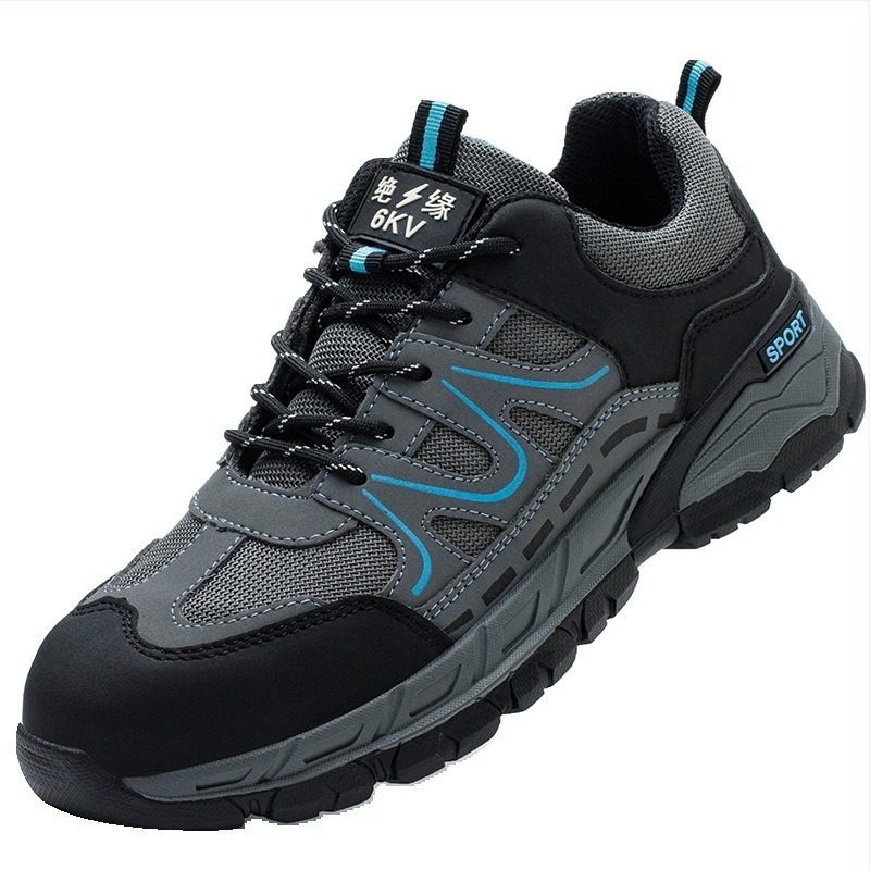 Ütésálló és átszúródás elleni biztonsági cipő, anyag: microfiber bőr + vászon, alacsony felsőrész, orrvédő műanyag-vas