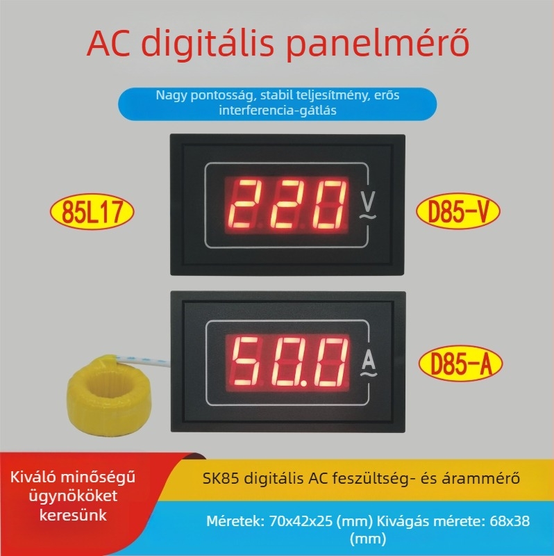 SK85-LVLA AC voltmérő és ampermérő, kiváló precizitású digitális kijelző, 110/220/380V, egy- és háromfázisú készülék