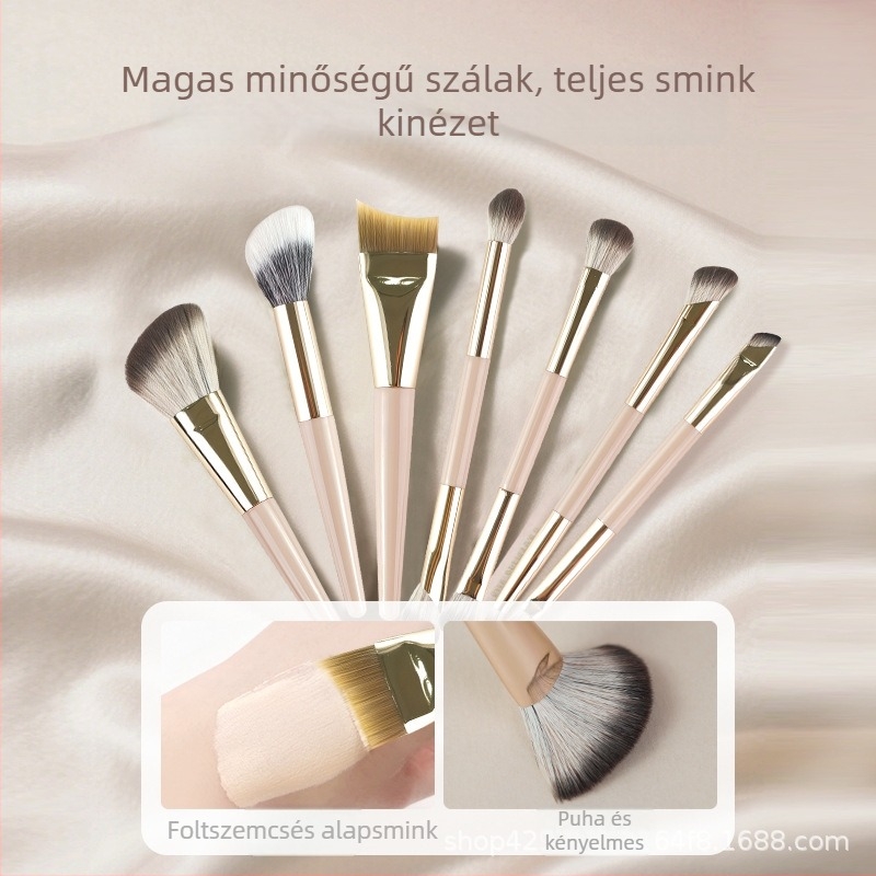 Összecsukható 7 darabos sminkecset-készlet, dupla végű alapozó ecset, kontúr ecset, szemhéj ecset, orr kontúr ecset és stippling ecset, hordozható