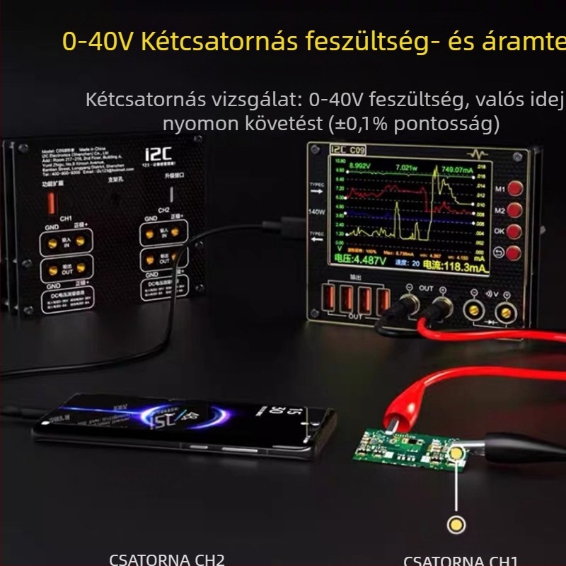 I2C C09 hullámalamérő digitális kijelzővel, töltés-észlelés, feszültségmérés, 2 darabos csomag