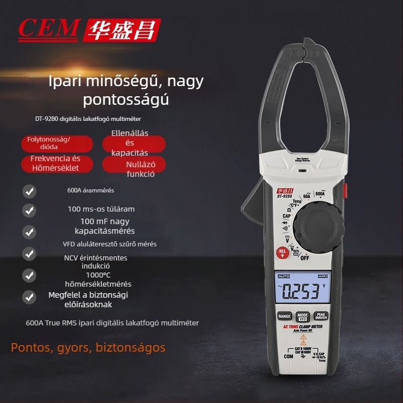 CEM Huashengchang DT-9280 digitális clamp-mérő, nagy pontosságú True RMS, automatikus digitális kijelző