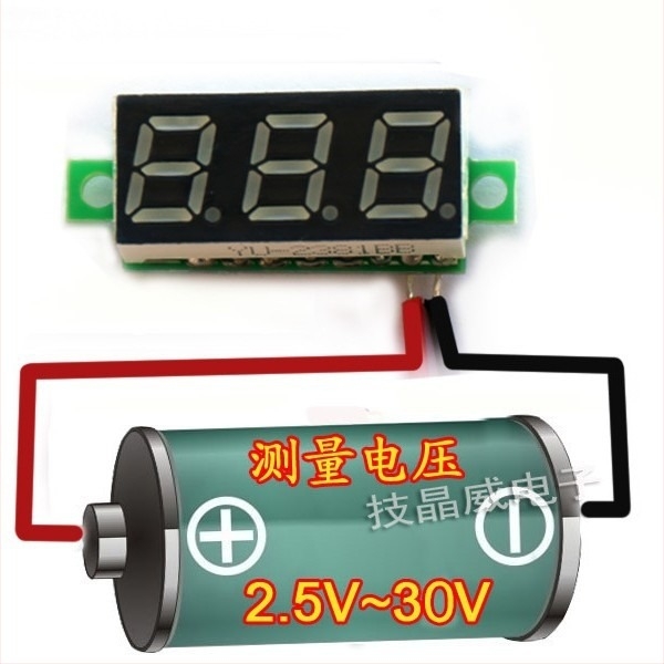 0,28 hüvelykes digitális DC feszültségmérő modul, 12V LED kijelző, kétvezetékes, mérési tartomány 2,5–30V