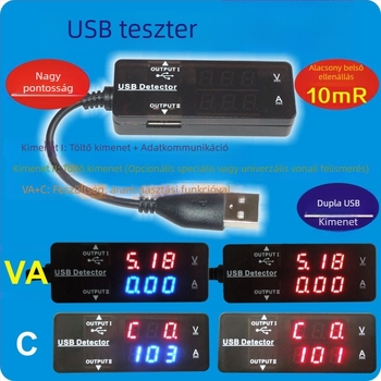 USB voltmetr e-ampérmérő digitális dupla kijelzővel, USB töltés teszteléséhez telefonokhoz, külső akkumulátorokhoz és tabletekhez