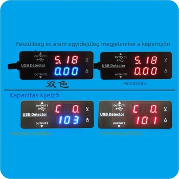 USB voltmetr e-ampérmérő digitális dupla kijelzővel, USB töltés teszteléséhez telefonokhoz, külső akkumulátorokhoz és tabletekhez
