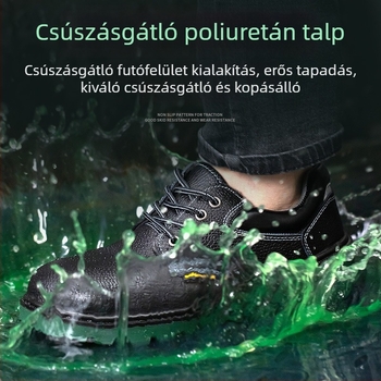 Férfi téli munkavédelmi cipő, acél lábujjakkal, ütés- és perforációálló, villanyszerelőknek szigetelve, légáteresztő marhabőr, építkezéshez