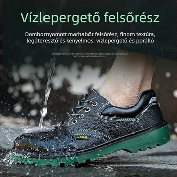 Férfi téli munkavédelmi cipő, acél lábujjakkal, ütés- és perforációálló, villanyszerelőknek szigetelve, légáteresztő marhabőr, építkezéshez