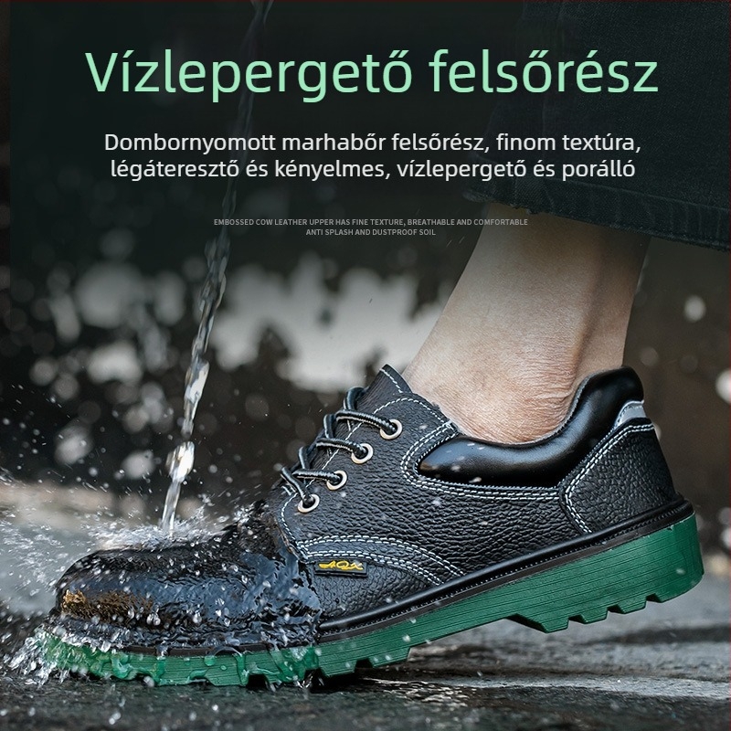 Férfi téli munkavédelmi cipő, acél lábujjakkal, ütés- és perforációálló, villanyszerelőknek szigetelve, légáteresztő marhabőr, építkezéshez