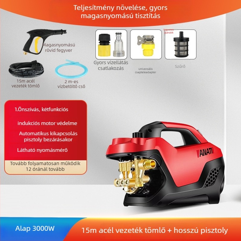Hordozható magasnyomású autómosó rendszer, 3000W, 220V, legfeljebb 25 MPa, legfeljebb 15 L/min