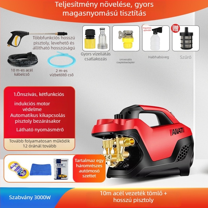 Hordozható magasnyomású autómosó rendszer, 3000W, 220V, legfeljebb 25 MPa, legfeljebb 15 L/min