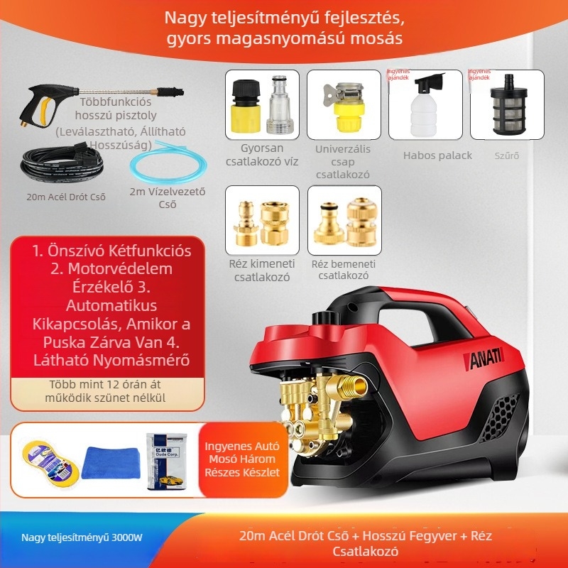 Hordozható magasnyomású autómosó rendszer, 3000W, 220V, legfeljebb 25 MPa, legfeljebb 15 L/min