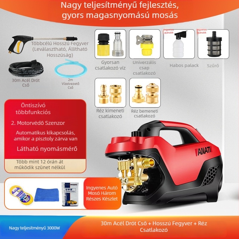 Hordozható magasnyomású autómosó rendszer, 3000W, 220V, legfeljebb 25 MPa, legfeljebb 15 L/min