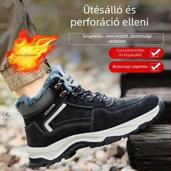 Szigetelt munkavédelmi cipő meleg izolációval; anti-penetráció és ütés elleni védelem; felsőrész mikrofiber bőr; magas felső rész; orrvédő: műanyag–acél.