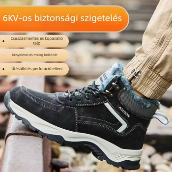 Szigetelt munkavédelmi cipő meleg izolációval; anti-penetráció és ütés elleni védelem; felsőrész mikrofiber bőr; magas felső rész; orrvédő: műanyag–acél.