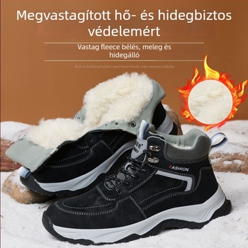 Szigetelt munkavédelmi cipő meleg izolációval; anti-penetráció és ütés elleni védelem; felsőrész mikrofiber bőr; magas felső rész; orrvédő: műanyag–acél.