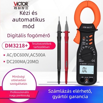 Victor DM3218 klipszes multiméter, AC áram max. 500 A, feszültség max. 600 V, ellenállás max. 20 mΩ