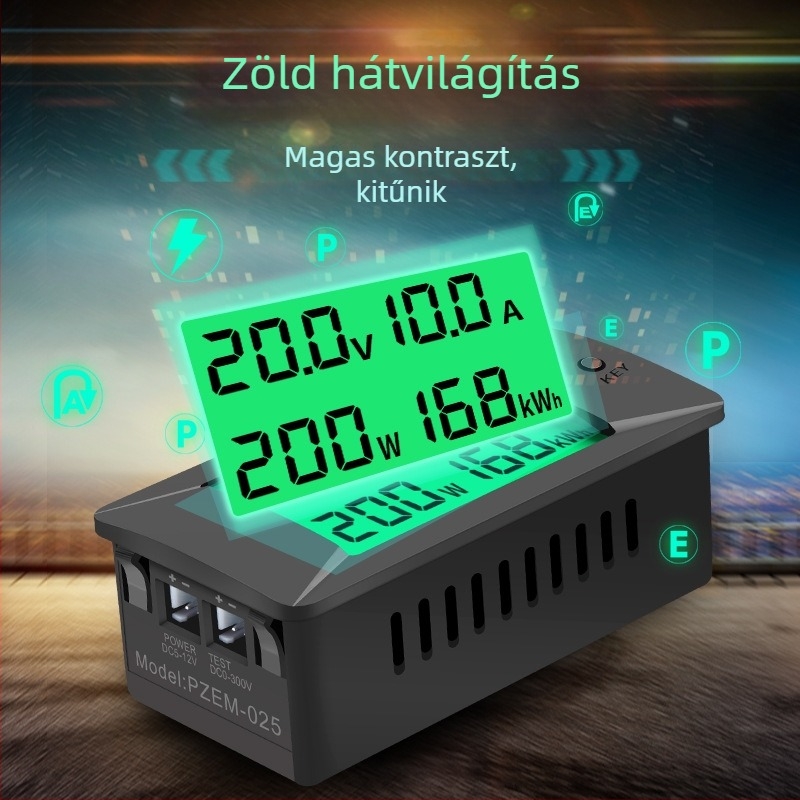Peacefair DC digitális feszültség- és áramerőmérő kijelzővel, többfunkciós teljesítmény- és energiafogyasztás mérő, modell Pzem-025, 0–300 V, 1% pontosság