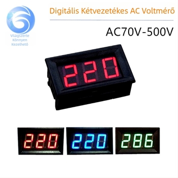 LED-es digitális kijelzős kétvezetékes AC-voltmetró, hálózati 220V, 380V ipari feszültség