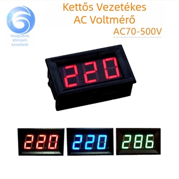 LED-es digitális kijelzős kétvezetékes AC-voltmetró, hálózati 220V, 380V ipari feszültség