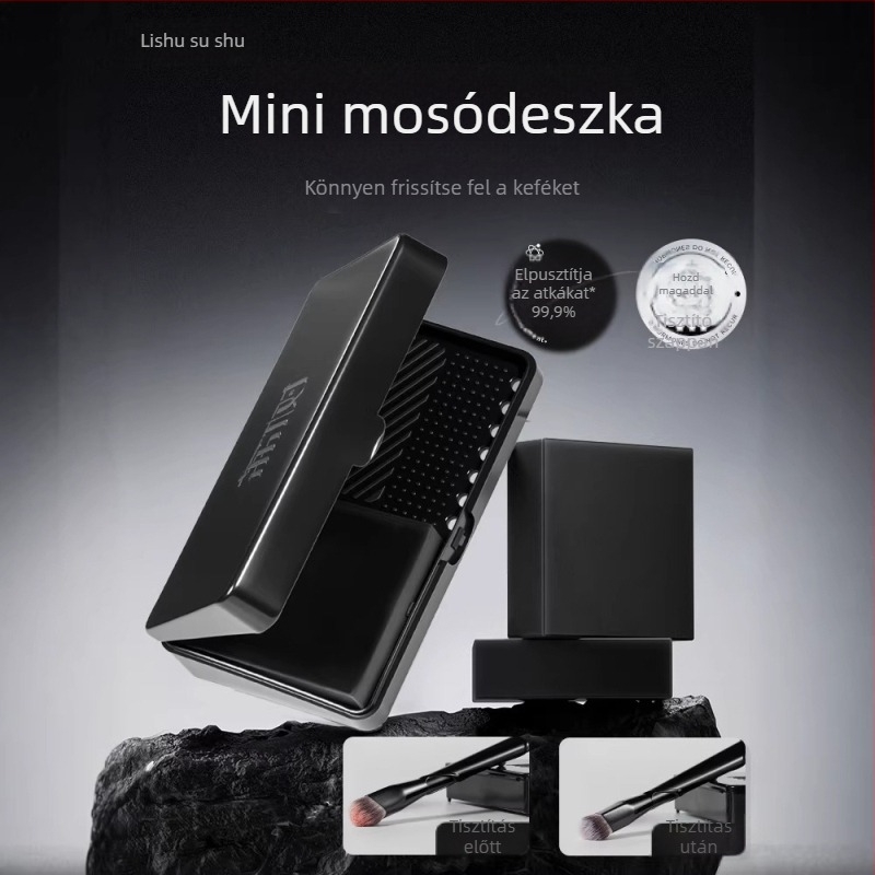 Lychee Tree Mini mosódeszka tárolóval, tisztító szappannal és atkament-eltávolítóval — hordozható kiegészítő púderhez, smink tollhoz és alapozó ecsethez