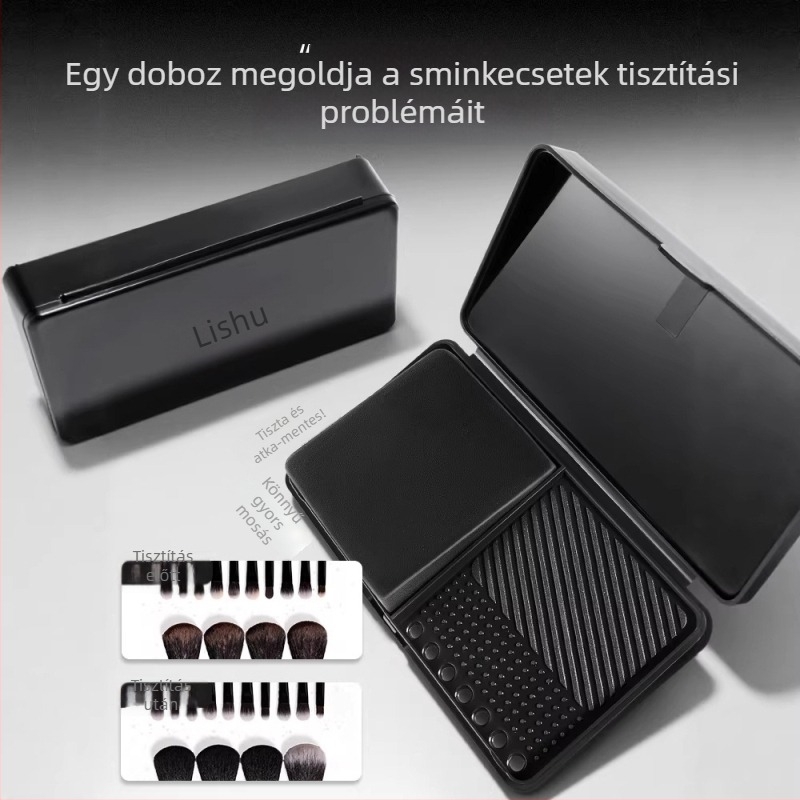 Lychee Tree Mini mosódeszka tárolóval, tisztító szappannal és atkament-eltávolítóval — hordozható kiegészítő púderhez, smink tollhoz és alapozó ecsethez
