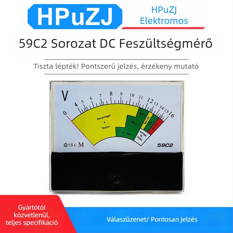 Hepu Electric 59C2 DC feszültségmérő, pointer típus, 0–16 V, pontosság szintje 1,5