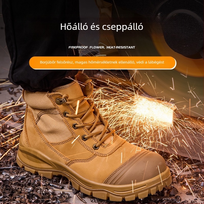 Férfi biztonsági cipő acélorrú, ütésálló és perforáció‑mentes, nubuk bőr felsőrész, gumitalp