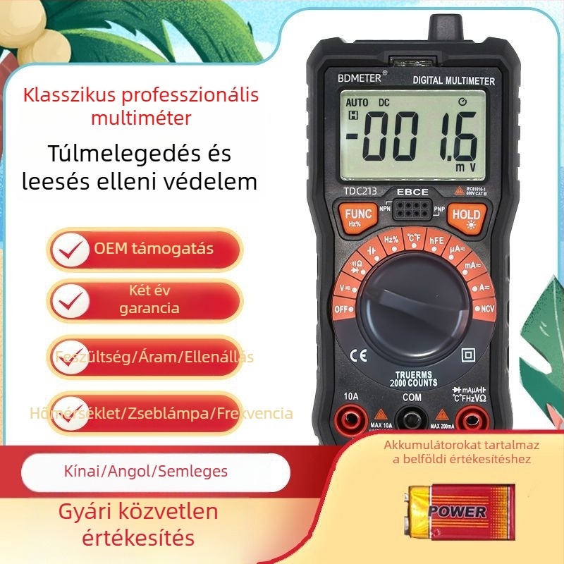 Kézben tartható univerzális, nagy pontosságú intelligens gombos digitális multiméter automatikus digitális kijelzővel és égés elleni védelemmel