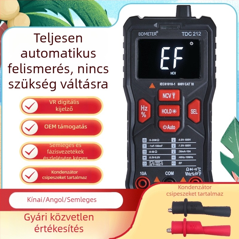 Kézben tartható univerzális, nagy pontosságú intelligens gombos digitális multiméter automatikus digitális kijelzővel és égés elleni védelemmel