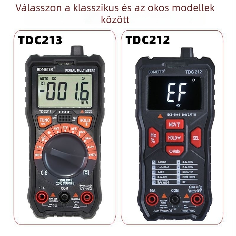 Kézben tartható univerzális, nagy pontosságú intelligens gombos digitális multiméter automatikus digitális kijelzővel és égés elleni védelemmel