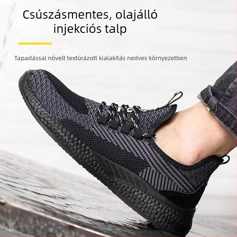 Uniszex munkavédelmi cipő építkezésre, ütés- és átszúrás elleni védelem, légáteresztő Fly-Mesh felsőrész, acél orrvédő, könnyű és kopásálló